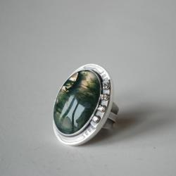 duży pierścień,agat mszysty,zielony,nitza - Pierścionki - Biżuteria