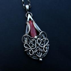Wyjątkowy srebrny wisior z mokaitem,wire wrapping - Wisiory - Biżuteria