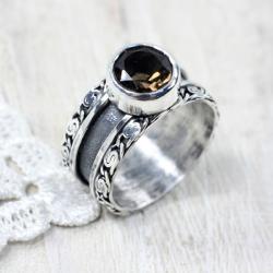 Srebrny pierścionek z kwarcem dymnym - Pierścionki - Biżuteria