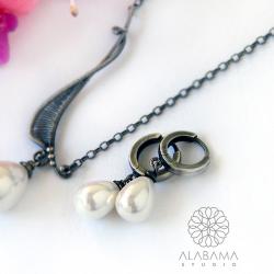 srebrne kolczyki z perłami seashell,alabama - Kolczyki - Biżuteria
