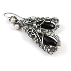 kolczyki,wrapping,czarne,perły,eleganckie,misterne - Kolczyki - Biżuteria