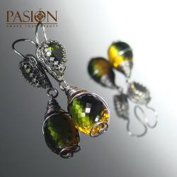 Srebrne kolczyki z żółto-zielonymi Kwarcami - Kolczyki - Biżuteria