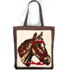 Na ramię torba z koniem,haft krzyżykowy,czekoladowy zamsz