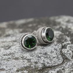 srebro,kwarc zielony,wkręty,wkrętki - Kolczyki - Biżuteria