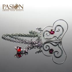 Srebrny naszyjnik - serce z czerwonym Topazem - Naszyjniki - Biżuteria