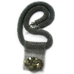 naszyjnik,piryt,wąż,crochet beads,szydełkowy - Naszyjniki - Biżuteria