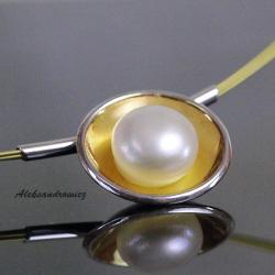 srebro pozłacane,perla - Naszyjniki - Biżuteria