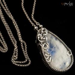 kamień księżycowy,moonstone,wisior wire wrapping - Wisiory - Biżuteria