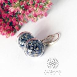 srebrne kolczyki z kwiatami lawendy,alabama - Kolczyki - Biżuteria