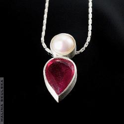 naszyjnik,srebrny rubin,perła,klasyczny,elegancki - Naszyjniki - Biżuteria