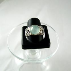 Obrączka srebrna z agatem aqua - Pierścionki - Biżuteria