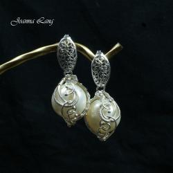 srebro,seashell,perła kremowa - Kolczyki - Biżuteria