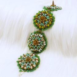 haft koralikowy,kolce,ćwieki,zielona,wiosenna - Bransoletki - Biżuteria