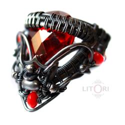 wire-wrapping,srebrny,pierścionek,duży,litori - Pierścionki - Biżuteria