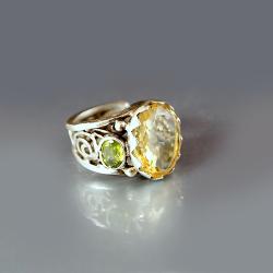 pierścionek z cytrynem i oliwinami - Pierścionki - Biżuteria