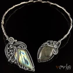 naszyjnik,labradoryt,wire wrapping,vevka,srebro, - Naszyjniki - Biżuteria