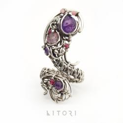 pierścień,duży,fioletowy,ametyst,litori - Pierścionki - Biżuteria