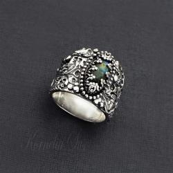 pierścionek,srebrny,duży,z labradorytem - Pierścionki - Biżuteria