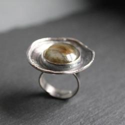 pierścionek srebro labradoryt złoto unikat faktura - Pierścionki - Biżuteria