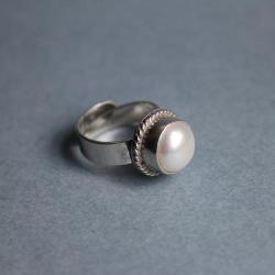 pierścionek srebro 925 filigran perła biała - Pierścionki - Biżuteria