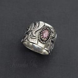 pierścionek,srebrny,z różowym spinelem - Pierścionki - Biżuteria