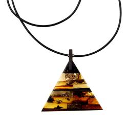 wisior z drewna i bursztynu,mozaika,trójkątny - Wisiory - Biżuteria