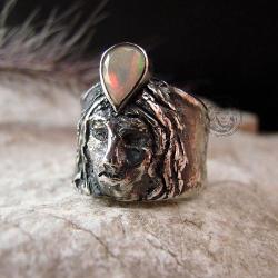srebro,opal,pierścień,sygnet,baśniowy - Pierścionki - Biżuteria