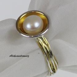 srebro pozłacane,perla - Pierścionki - Biżuteria