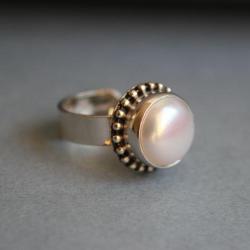 pierścionek srebro 925 retro vintage perła biała - Pierścionki - Biżuteria