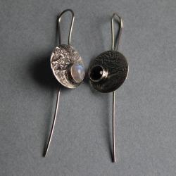 klczyki srebro faktura onyks kamień księżycowy - Kolczyki - Biżuteria