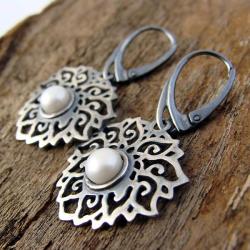 srebrne kolczyki z perłami - Kolczyki - Biżuteria