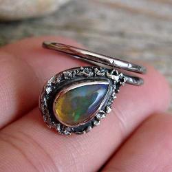 pierścień,opal,baśniowy,surowy - Pierścionki - Biżuteria