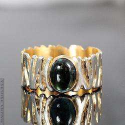 pierścionek,zebra,złocony,srebrny,turmalin - Pierścionki - Biżuteria