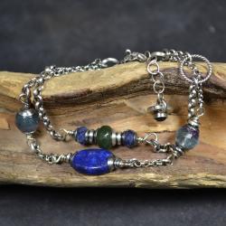 srebna bransoleta z kamieniami,niebiesko-zielona - Bransoletki - Biżuteria