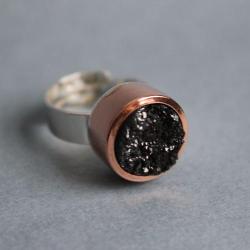 pierścionek srebro miedź druza agat modern - Pierścionki - Biżuteria
