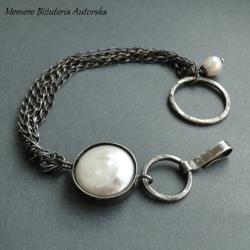 srebro,perły,białe,surowe - Bransoletki - Biżuteria