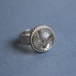 pierścionek srebro kwarc turmalin filigran - Pierścionki - Biżuteria