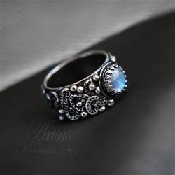pierścionek,baśniowy,obrączka,kamień księżycowy - Pierścionki - Biżuteria