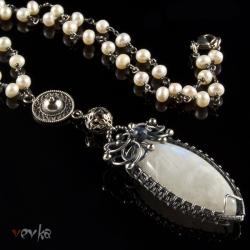 kamień księżycowy,moonstone,wire wrapping,vevka - Naszyjniki - Biżuteria
