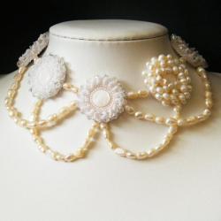 ażurowa,romantyczna,koronka,perły,ślub,kolia - Naszyjniki - Biżuteria