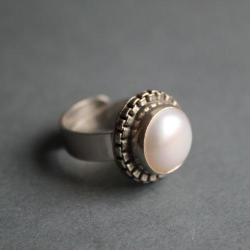 pierścionek srebro 925 filigran perła biała - Pierścionki - Biżuteria