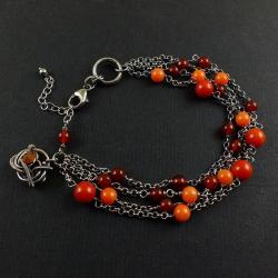 bransoletka,wire-wrapping,pomarańczowa,charms - Bransoletki - Biżuteria