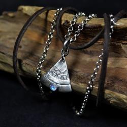 naszyjnik srebrny z opalem,rzemień ze srebrem - Naszyjniki - Biżuteria