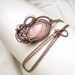 różowy naszyjnik,naszyjnik wire wrapping - Naszyjniki - Biżuteria