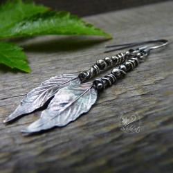 srebrne,liście,wire wrapping,oksydowane - Kolczyki - Biżuteria