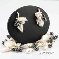 biżuteria z perłami,czerń i biel,black and white - Komplety - Biżuteria