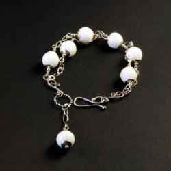 srebrna bransoletka z białym agatem - Bransoletki - Biżuteria