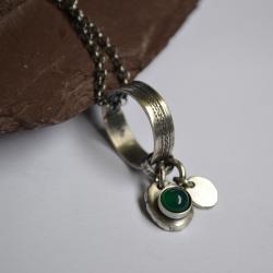 surowy naszyjnik z agatem,w butelkowej zieleni - Naszyjniki - Biżuteria