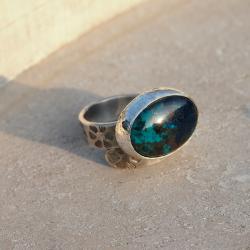 srebrny pierścionek,niebieski,granat - Pierścionki - Biżuteria