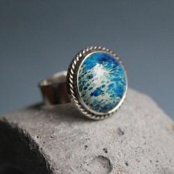 pierścionek srebro 925 retro vintage jaspis blue - Pierścionki - Biżuteria